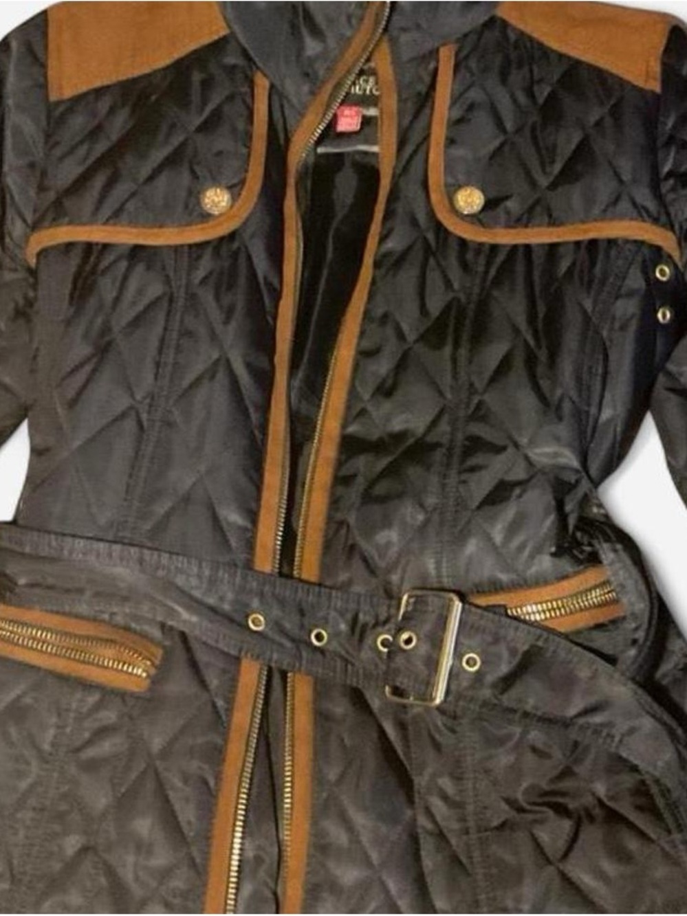 Vince Camuto Black Quilted Jacket with Gold Hardware